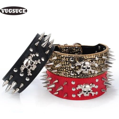 Rivet Pet Dog Collar Skull Spiked for Large Dogs Adjustable Leather Punk Style Bone Dog Necklace Collars Chain Pet Supplies