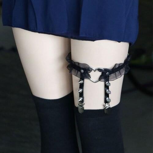 Sexy Women Elastic Leather Leg Ring Belt Punk Rock Heart Rivet Thigh Ring Goth Garter Harajuku Leather Harness Stretchy
