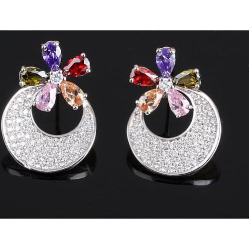 RONGQING 6Pairs/lot Bohemian Zircon Round Circle Earrings 925 Sterling Silver Stud Earrings for Women Nickel Free Modern Girl