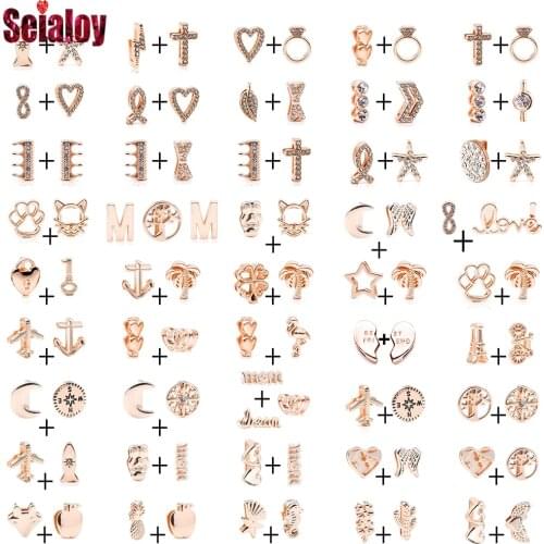 Seialoy 2Pcs Aircraft Anchor Beads Rose Gold Heart Charm For Bracelet 10mm Wristband High Quality Alloy Cross Accessories Beaded