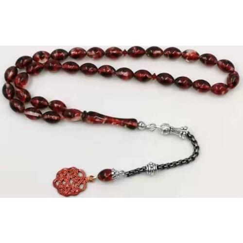 Special Red Resin Tasbih mans bracelet 33 prayerbeads islamic gift for Eid Kazaz masbaha Arabic design Misbaha Masbaha Rosary