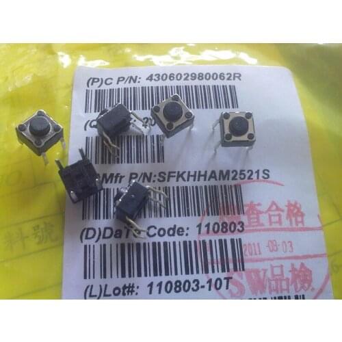 Taiwan Forwell 6*6*5 Tact Switch Micro-Key Switch Vertical Button Gold Copper Inline 4 Foot 500,000