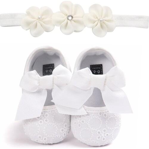 Baby Infant Toddler Girls Shoes Sets Cotton Flat First Walker Solid Headband Newborn Gifts Mary Jane Princess Bow Shoes 0-12Y