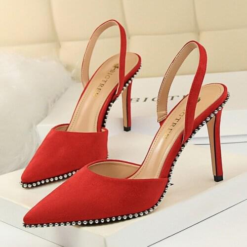 Shoes Rivet High Heels Woman Pumps Pu Leather Women Heels 9cm Sexy Party Shoes Black Red Apricot Wedding Shoes Female