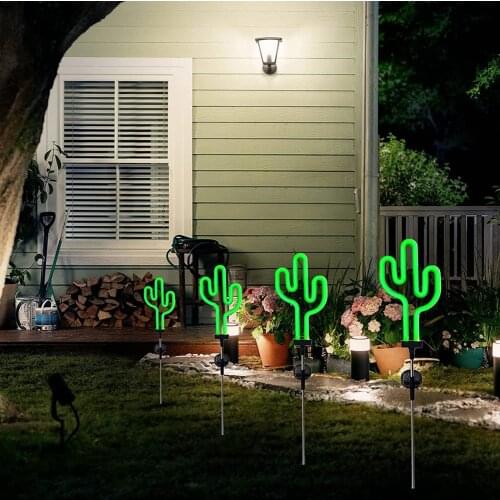 Solar Garden Lights Outdoor, Neon Cactus Solar LED Stake Lights Waterproof Solar Yard Lights ​for Home Decor Landscape Light