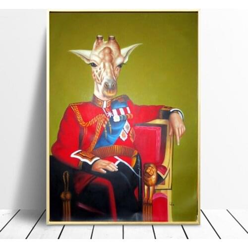 Vintage Animal Head Human Body Poster Canvas Painting Deer Cat Dog Portrait Posters Print Nordic Wall Art Picture for Bedroom