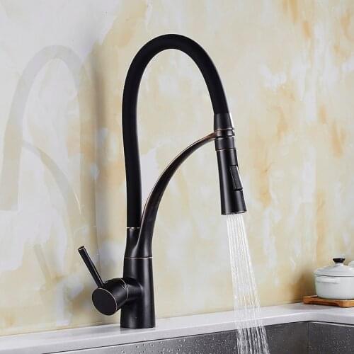 Vidric Pull Out Kitchen Faucet black Oil Brushed kitchen Sink Mixer Tap 360 degree rotation kitchen mixer taps Kitchen Crane