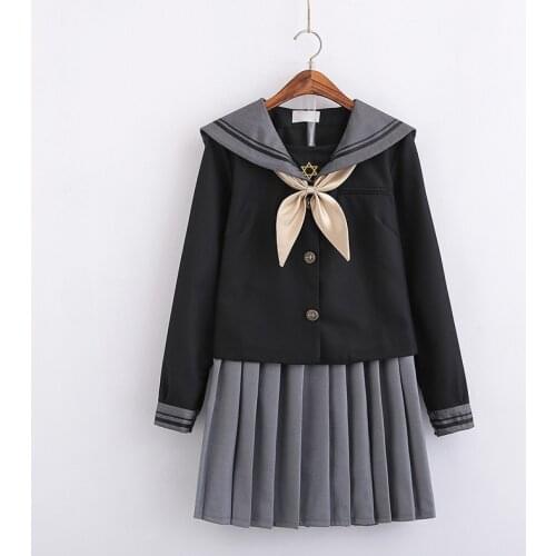 Japanese School Uniform For Girls Sweet Lolita Sailor Korean Uniforms Anime Cosplay Long Sleeve Shirt Pleated Skirt Student Set