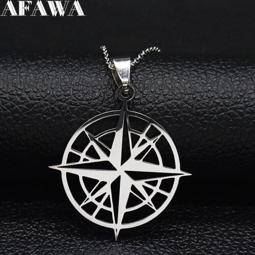 2021 Fashion Compass Stainless Steel Chain Necklace for Women Gold Color Necklaces & Fendants Jewelry joyas N1229S02