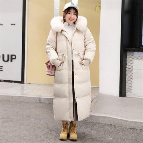 2020 Oversize Lengthen Winter Down Jacket Women White duck down Parka Fur collar Hooded Warm Coat Female Plus size XL-10XL KW128
