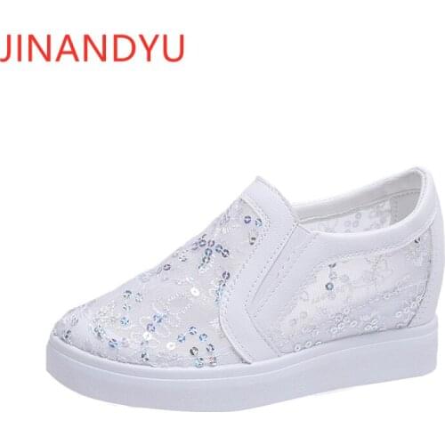 Hidden Heel Shoes Woman Platform Loafer Cheap Shoes Women Bling Sneakers Lace Black White Chunky Sneakers Women Shoes Casual