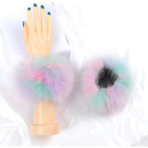 Women Winter Furry Wrist Cuffs Colorful Arm Warmers Band Fluffy Wristband Sleeve H9ED