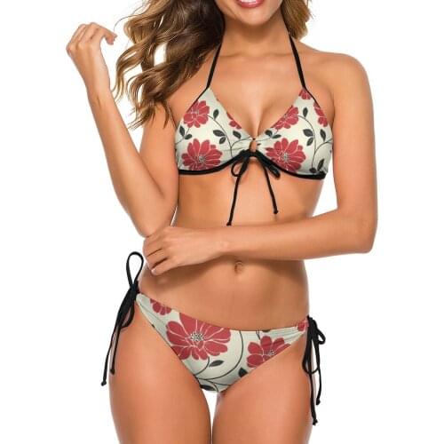 Women 2021 Exotic Spring Bikinis Vintage Flower Tumblr Group Pattern Flower Women Swimsuit Low Waist Swimwear Women Bathing Suit