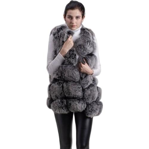 QIUCHEN PJ8046 Real fox fur women winter vest thick 70cm long vest O-neck women Fashion vest high quality real fur vest Hot sale