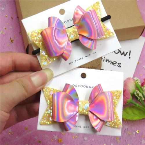 1PCS Lovely Pink Sequin Girls Elastic Hair Bands Bows Child Hair Knot Hairpin Creativity Hair Accessories Clip For Kids