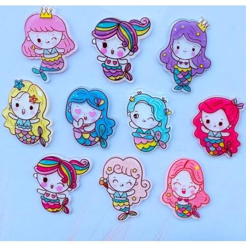 10 New Kawaii Cartoon Cute Mermaid Princess Series Acrylic Flat DIY Crafts Scrapbook Hair Bow Center Accessories Adorn A40