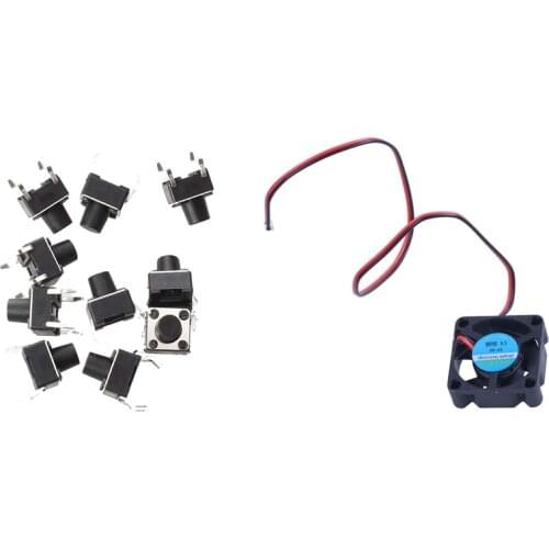 10 Pcs 4 Pins Tactile Round Push Button Switch Momentary Tact & 1x Active Cooling Mini Fan for Raspberry Pi 3 Model B