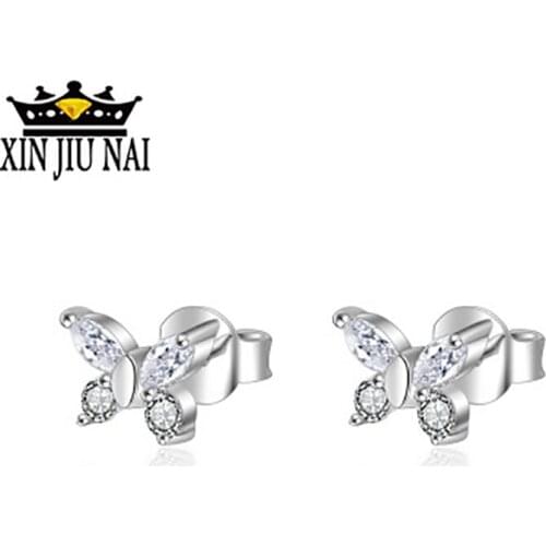 100% Sterling Silver 925 Classic Pop Gorgeous Original Fashion Silver Butterfly Set Zircon Lady Earring Jewelry Holiday