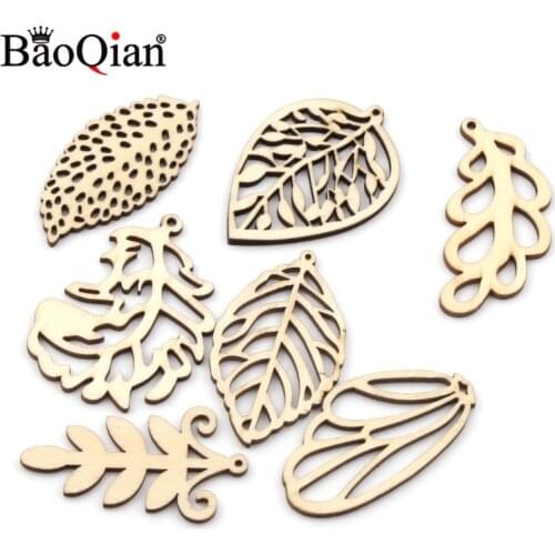 15pcs Mixed Leaves Wood Slices Painting Scrapbooking Craft Home Decoration Hanging Ornament Accessory Wooden DIY 47mm