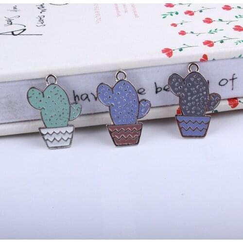 20pcs Drop Of Oil Succulent Plant Charms Fashion Jewelry Lovely Potted Plant Cactus Charms Handmade Earring Bracelet