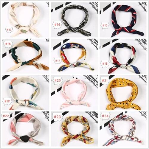 5/10 PCS Women 50x50cm Summer Square Scarf Striped Dots Floral Print Neck Scarf Headband Headwear Girls Satin Silk Foulard Scarf