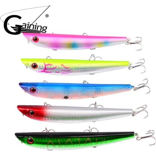 5pcs/lot 12cm 17g Popper Fishing Lures with Barbed Hook Fishing Tackle 3D Eyes Fish Bait Pencil Popper for Saltwater Freshwater