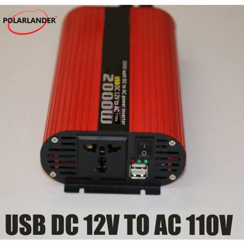 Polarlander 2000W Dual USB Car Inverter 12V/24V 110V/220V DC to AC Power Inverter Charger Vehicle Power Supply Switch