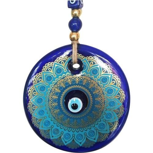 Big Size-14 cm Diameter- Colored Patterned Glass Blue Evil Eye Wall Hanging Ornament – Turkish Nazar Bead - Ho