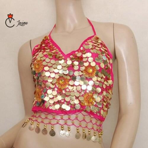 Kids Professional Competition Dance Top Sequins Gold Coins Top Girls Dance Clothes Top/tees