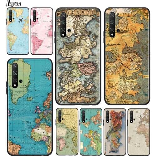 Map travel for Huawei Honor 9A 9C 9S 9X 8A 8X MAX 10 9 8 7 Lite 7C 7A Pro 7S Silicone Black Phone Case
