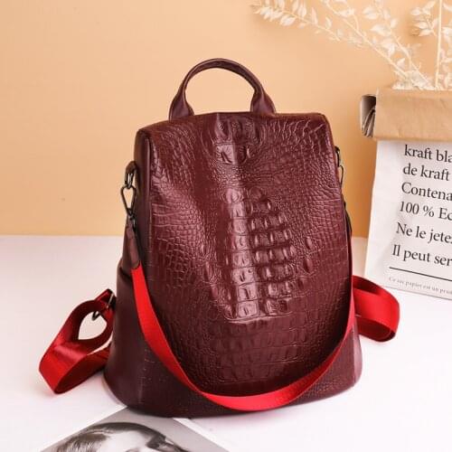 Travel Alligator Backpack Women PU Leather Anti-theft Rucksack Large Capacity Teenager School Bag Fashion Girls Knapsack Mochila