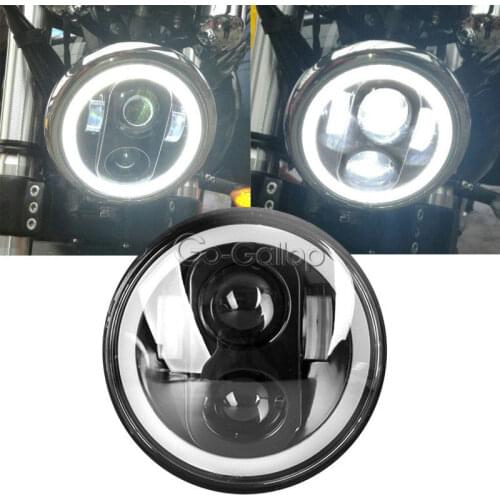 5.75 Inch Black Halo Angel Eyes LED Headlight For Harley Sportster XL 1200 883 Street 500 750 5-3/4" Projector Round Headlamp