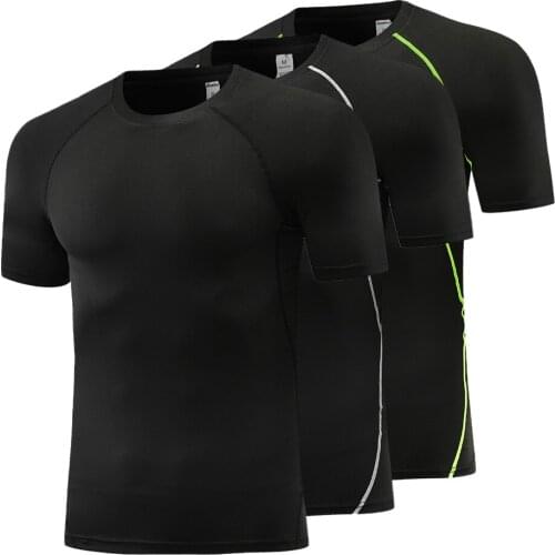 Spandex Sports Gym T Shirt Breathable Running Shirt Men Short Sleeve Fitness Training Shirt Running Compression Stretch Top