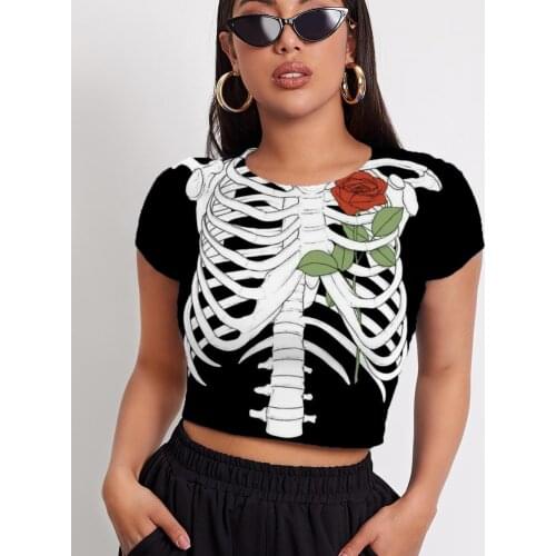 3d Tshirt Skeleton T shirt Women Flower Shirt Print Art Tshirt Printed Hip Hop Tshirts Casual Womens Clothing Hip Hop Short Slim