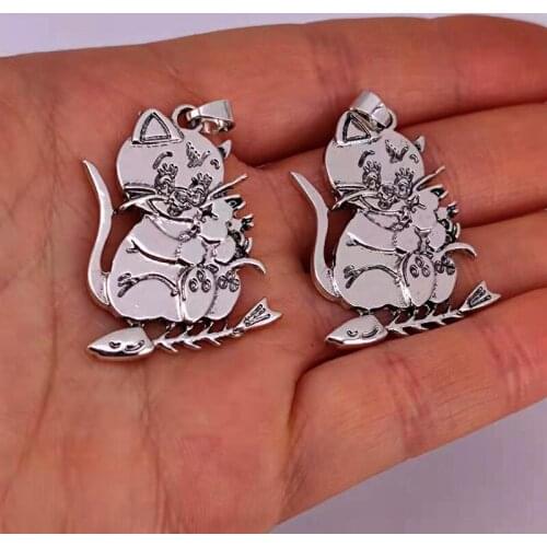 Hzew 5pcs cat mouse and Fish spines pendant charm cat charms for women man Accessories