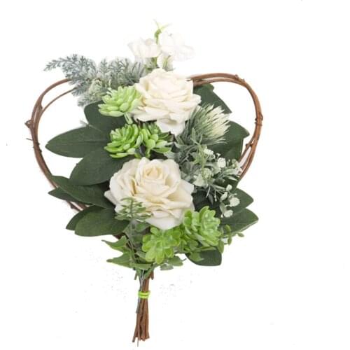 Artificial Flower Wall Heart-shaped Pendant Rose Rattan 1pcs Semi-handmade Wreath Foam Hanging Home PP Living Room Decoration