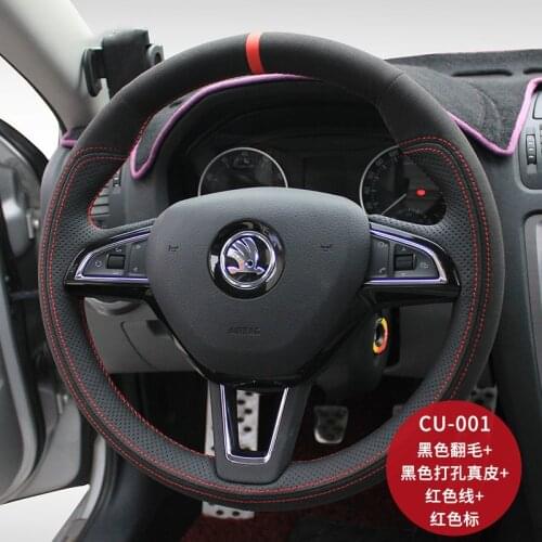 DIY custom leather suede interior steering wheel cover For Skoda Kodiaq Octavia SUPERB KAROQ Fabia car wheel cover accessories