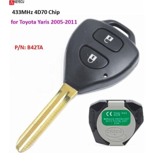 KEYECU 2 Button 433MHz 4D70 Transpond Chip Inside Replacement Remote Car Key Fob for Toyota Yaris 2005-2011 P/N: B42TA