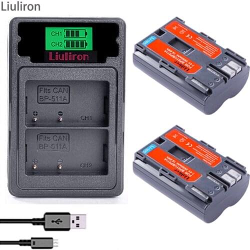 BP-511A BP-511 BP 511 BP511 Li-ion Battery +type-c Dual Charger for Canon BP-511 G6 G5 G3 G2 G1 EOS 300D 50D 40D 30D 20D 5D