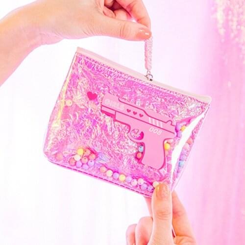 Milkjoy PVC Laser Cosmetics Bag Kawaii Bentoy Beads Sequined Harajuku Style Coin Purse Make Up Pouch Bag Organizer for Girls