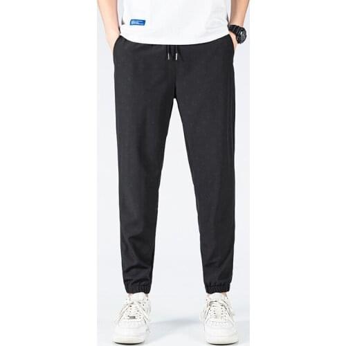 2021 Mens Summer Cool Ice Silk Thin Nine Points Pants Fashion Young Student Summer Sports Casual Pants Loose-fit Trousers