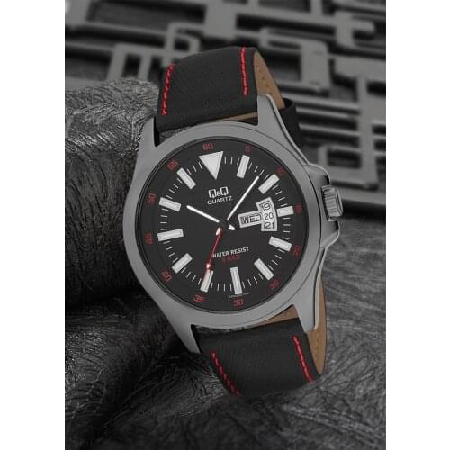 Leather Lanyard Day Display Calendar Men Wristwatch Orginal Japanese Q & Q A200J502Y