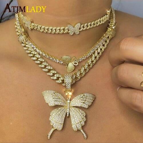 Animal Butterfly Charm Necklace & Pendant Iced Out TenniS Chain Silver color 5A Cubic Zircon MenS Women Hip hop Rock Jewelry