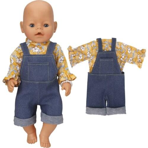 Baby Doll Clothes 43cm Floral Blouse Jeans Overalls 17" Reborn Doll Outfits Toys Clothing Accessories