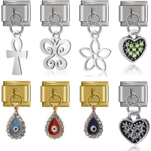 Hapiship 9mm Width Original Daisy Cross Flower Butterfly Heart Italian Charm Fit Bracelet Stainless Steel Jewelry Making DJ131