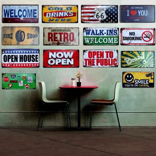 Open House Welcomes Vintage Metal Car Plate Beer Plaque Bar Pub Garage Wall Home Decor Retro Decorative License Plat 15X30Cm