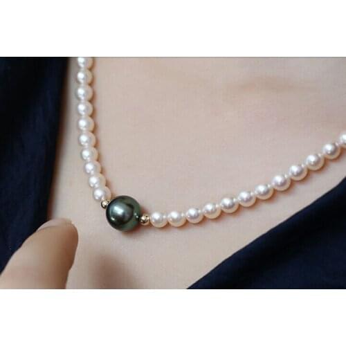 Elegant 9-12mm south sea round white black pearl necklace pendant 925silver