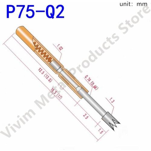 P75-Q2 100 Pcs Brass Spring Test Probe Nickel Plated Needle Head Test Instrument Accessories Length 16.5mm for Electronic Tools