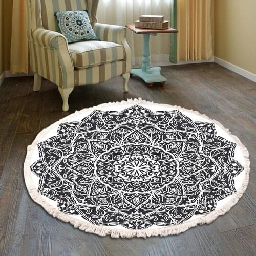 Retro Bohemian Living Room Carpet Home Decor Round Carpet Hand Woven Cotton Linen Carpet Rug Bedside Rug Geometric Floor Mat