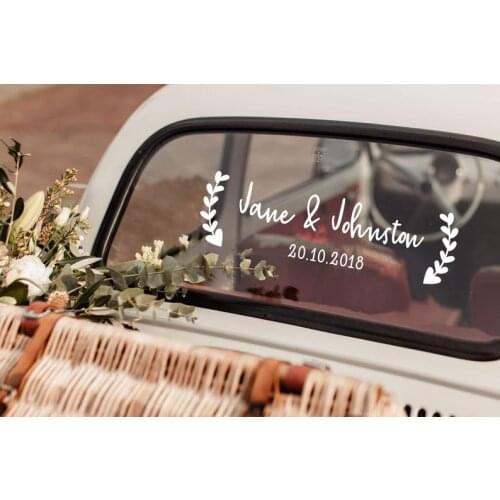 Romantic Hearts Wedding Decor Decal Car Decoration for Wedding Removable Car Decal Custom Name and Date Vinyl Stickers B196